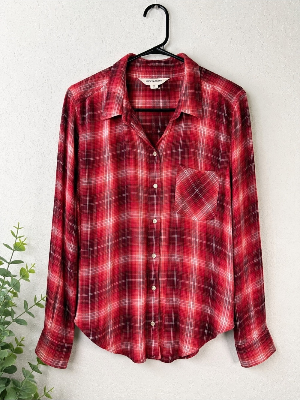 Lucky Brand Red Plaid Button Front Shirt Women’s Medium